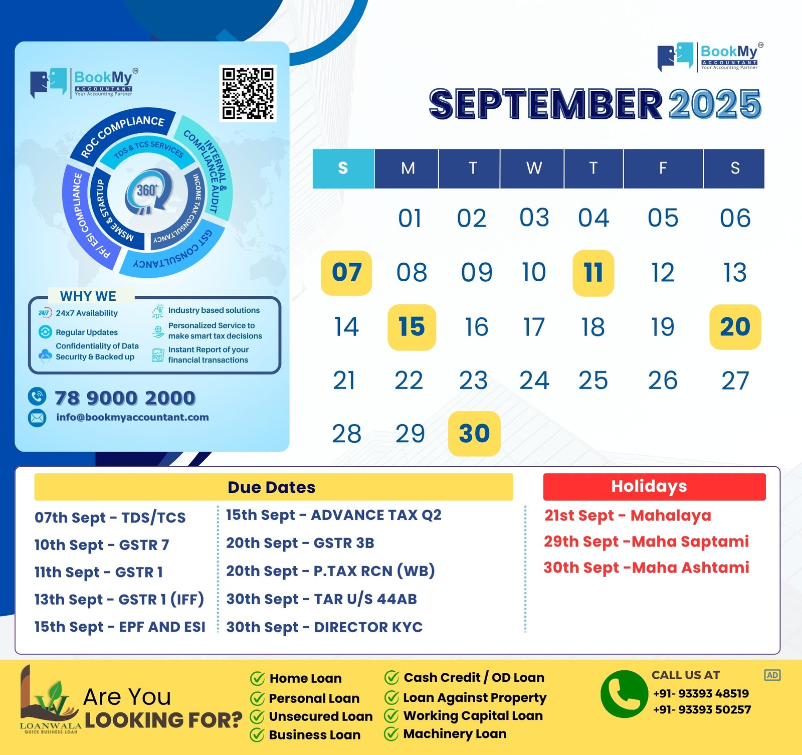 SEPT DUE DATE CALENDAR